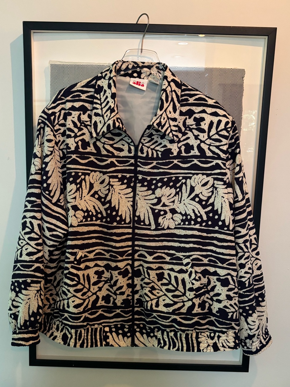 Alia navy and beige tropical design zip jacket size L